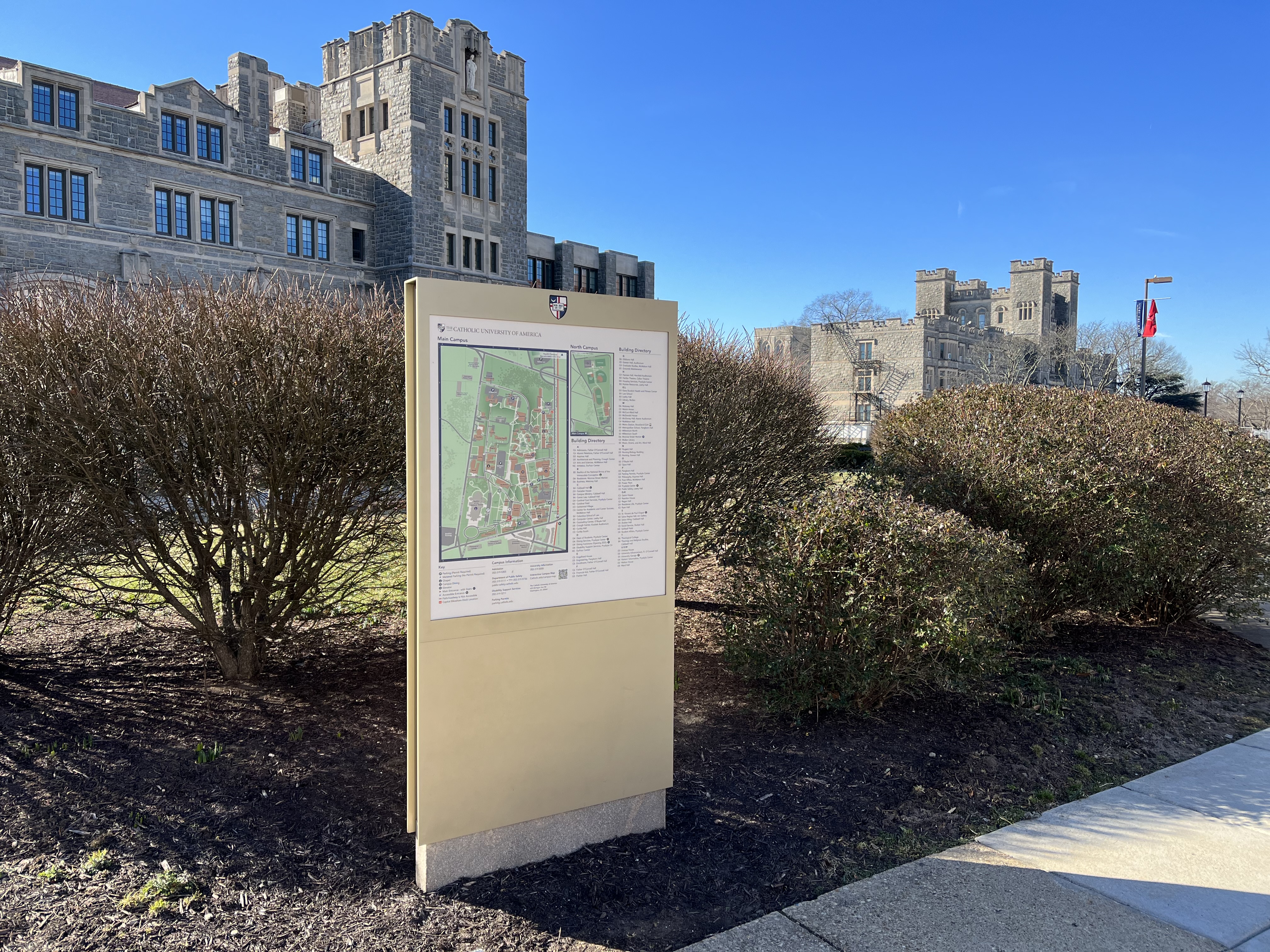 photo of campus map sign in front of Father O'Connell Hall